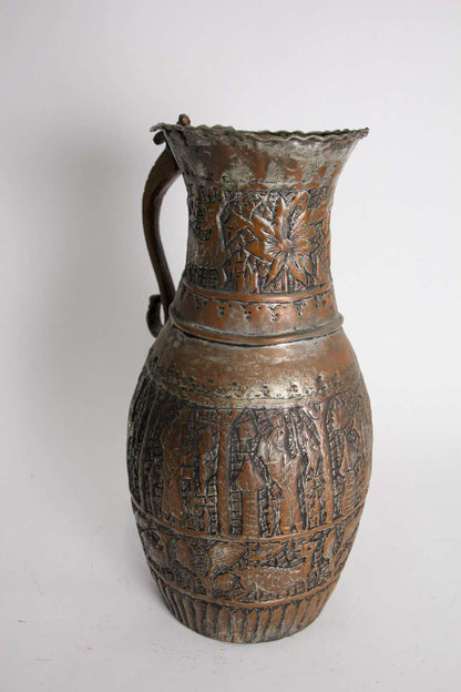 Antique 19th Century Moorish Tinned Copper Ewer, Hand-Hammered, Turkey
