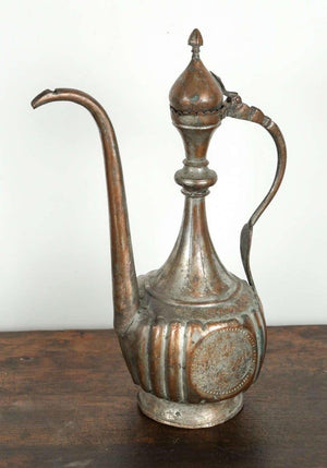 Antique 19th Century Turkish Ottoman Tinned Copper Ewer Pitcher