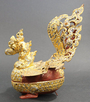 Burmese Bird-Shaped Betel Gold Lacquered Box