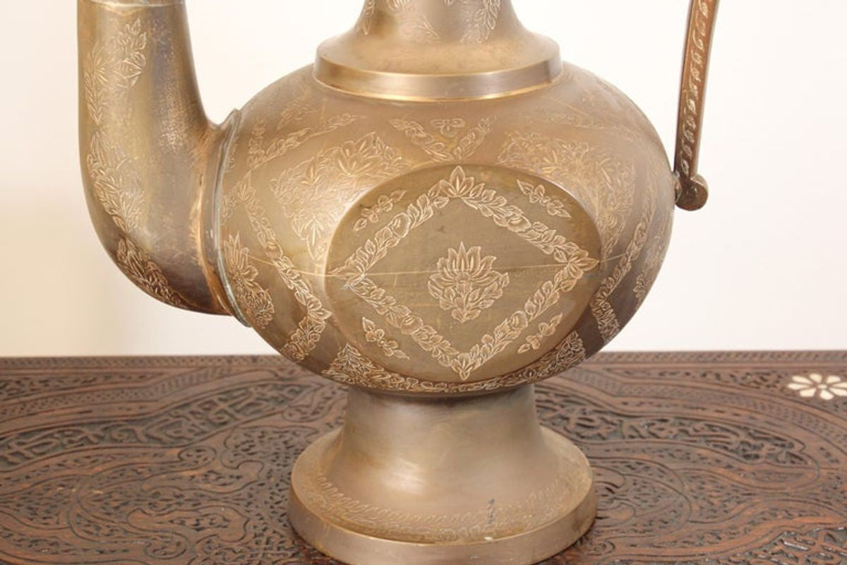 Oversized Tall Moorish Mughal Indian Brass Ewer