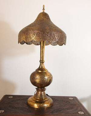 Antique Moorish Brass Table Lamp with Arabic Script