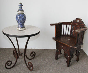 Antique Moroccan Ceramic Candlestick from Fez with Silver Filigree