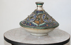 Moroccan Ceramic Bowl with Lid Tajine from Fez Polychrome