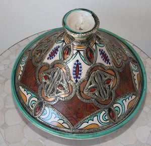 Moroccan Moorish Ceramic Bowl with Lid, Tajine from Fez