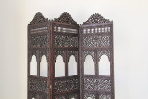 Anglo-Indian Mughal Hardwood Three-Panel Screen