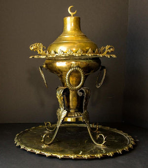 Antique Large Arabian Polished Brass Incense Burner Islamic Moorish Style 19th c