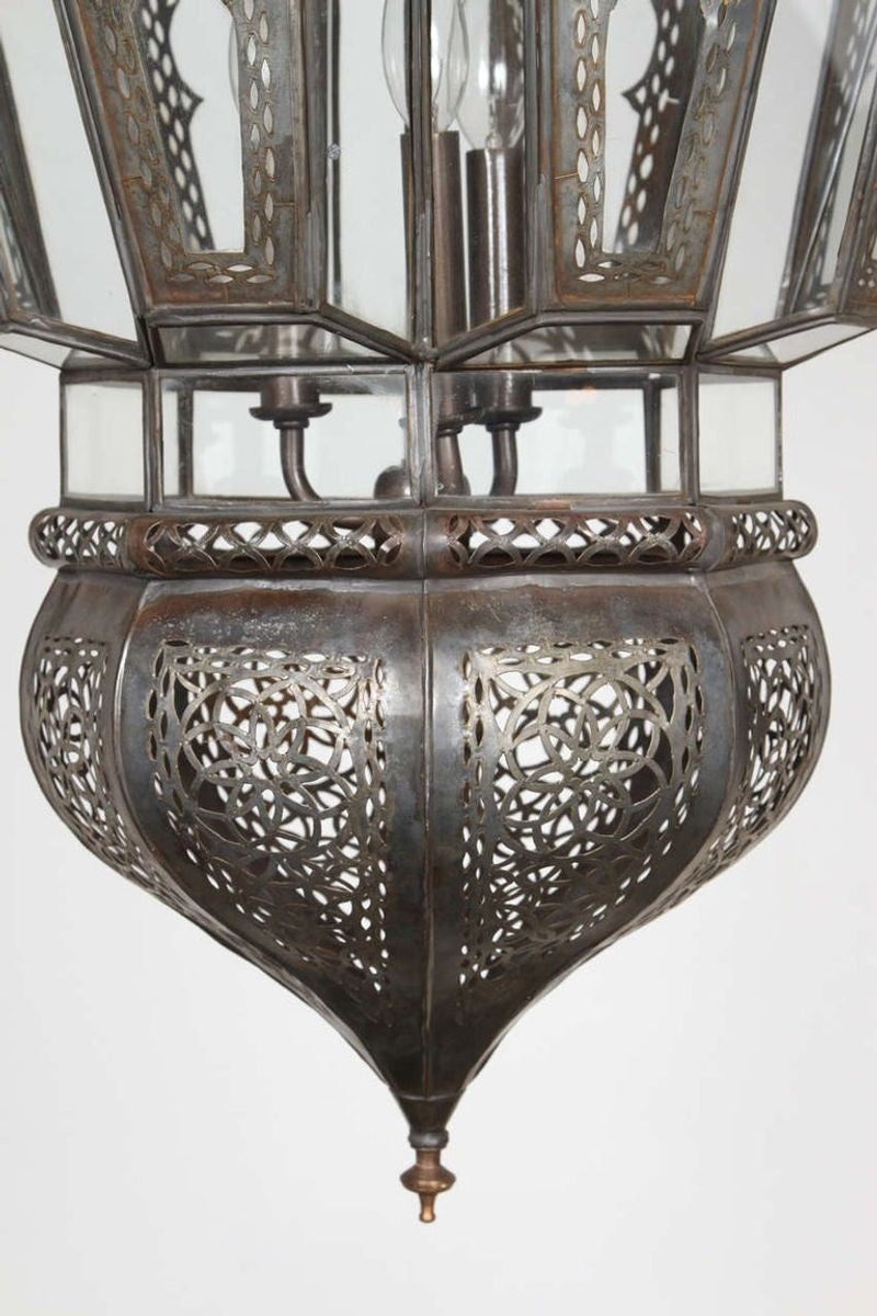 Pair of Large Moroccan Moorish Glass and Filigree Hanging Lanterns