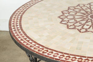Moroccan Outdoor Round Mosaic Tile Dining Table on Iron Base 47 in.