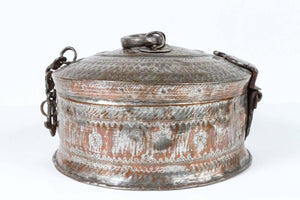 Large Decorative Asian Round Copper Bronze Box with Lid