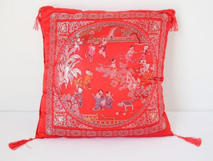 Chinese Decorative Red Throw Pillow with Tassels