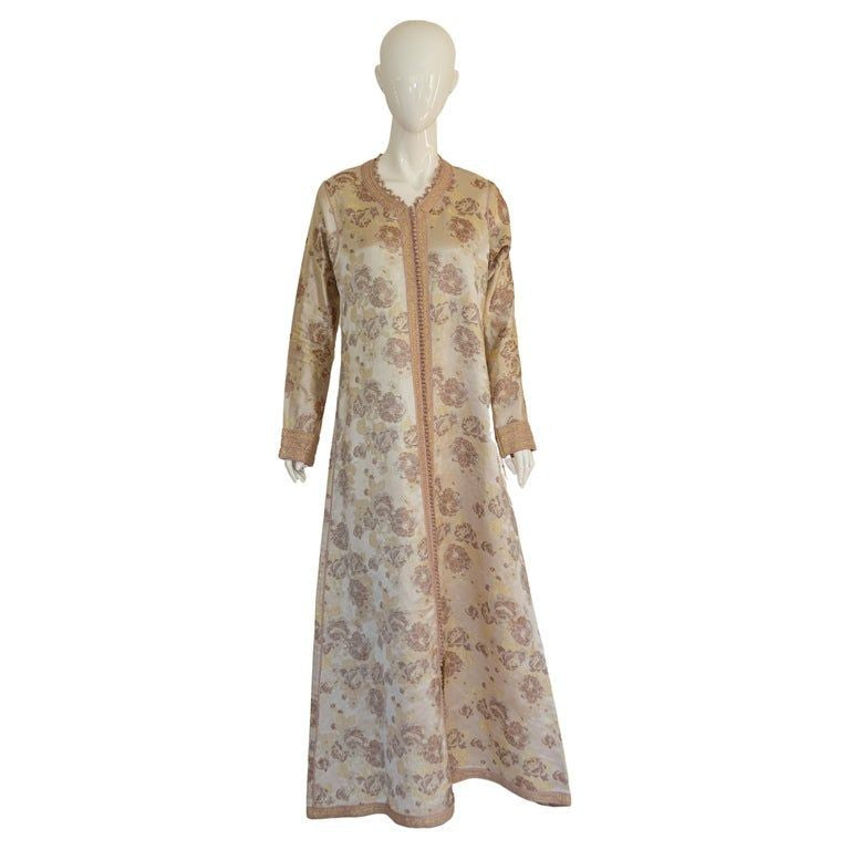 Moroccan Caftan Gold Damask Embroidered, Vintage, 1960s