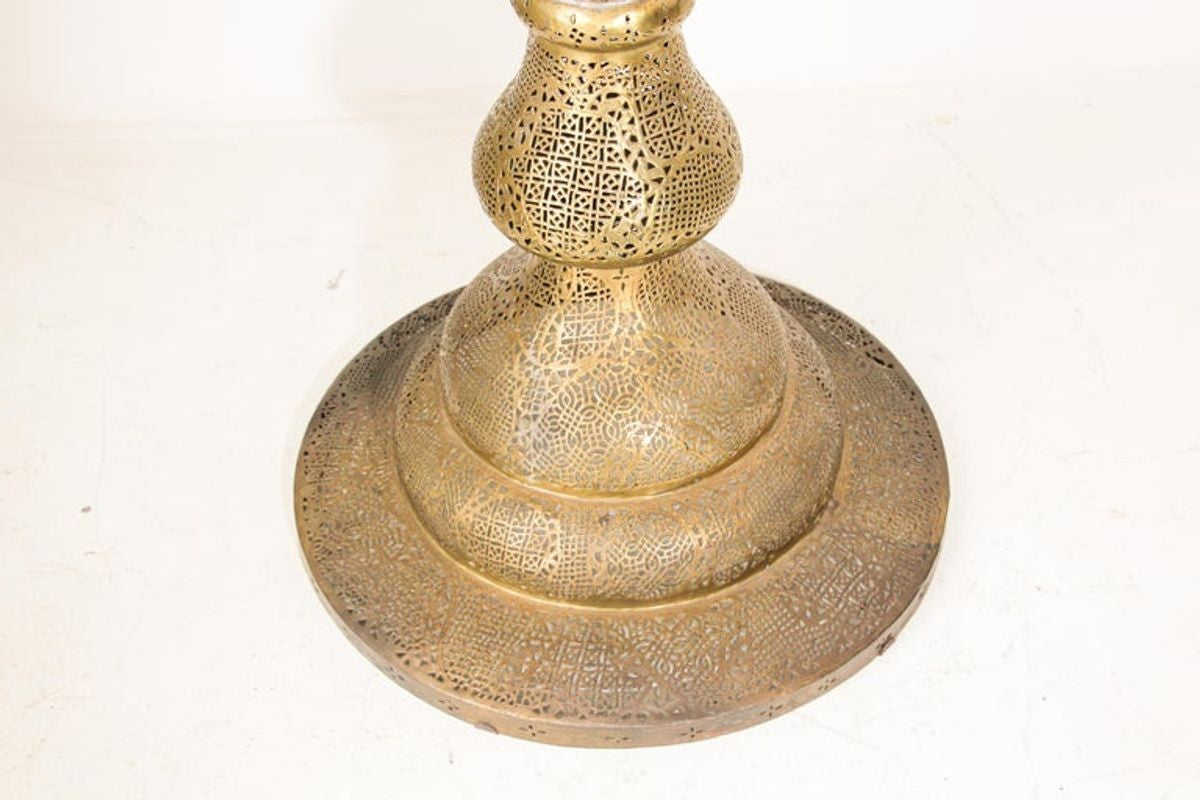 Monumental Middle Eastern Mamluk Revival Pierced Brass Floor Candlestick