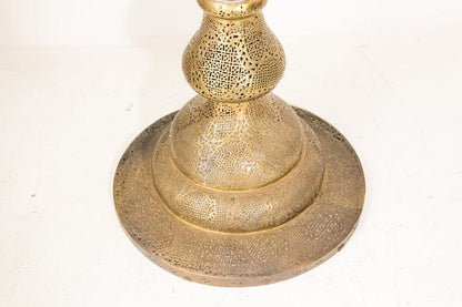Monumental Middle Eastern Mamluk Revival Pierced Brass Floor Candlestick
