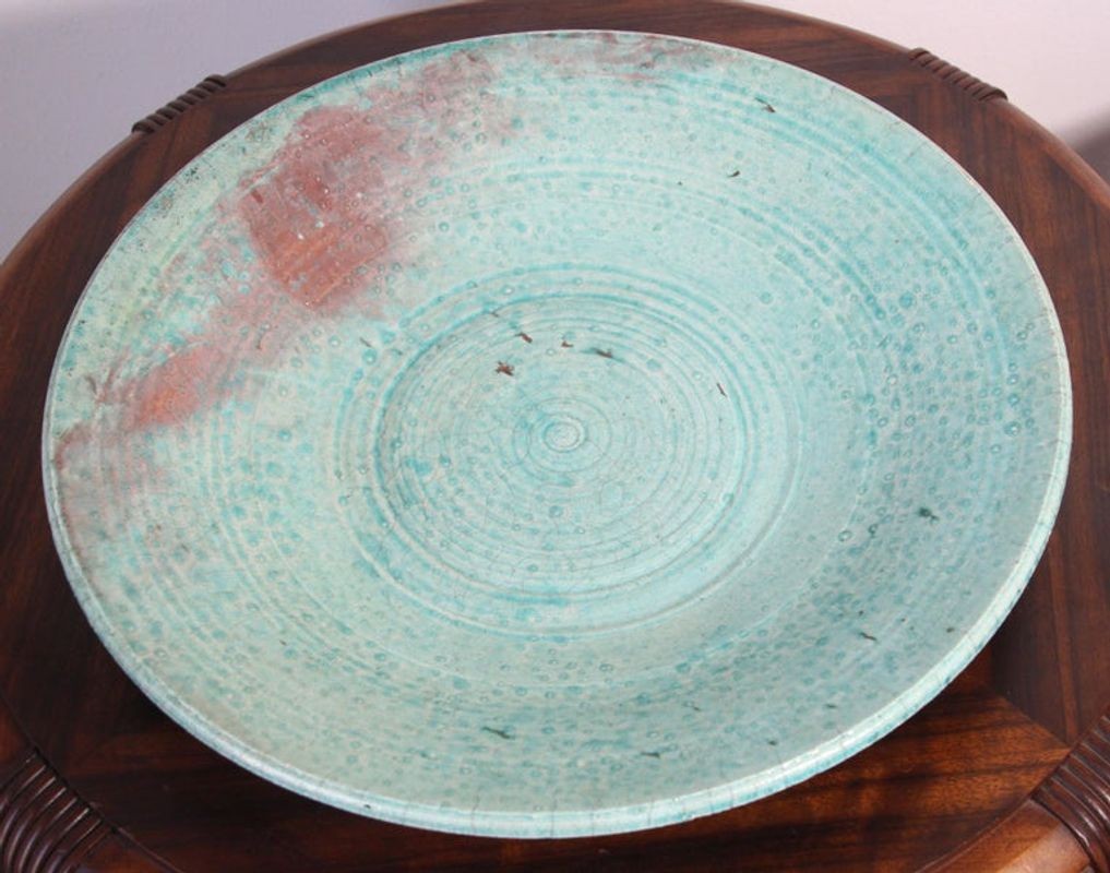 Handcrafted Italian Art Studio Large Stoneware Bowl Aqua Color