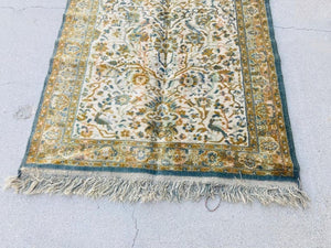 1950s Hand Knotted Green Runner from Turkey