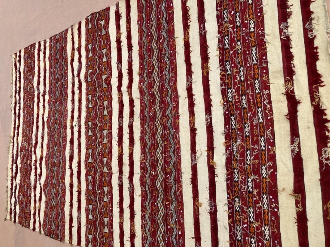 1960s Authentic Moroccan Vintage Tribal Kilim Handira Rug