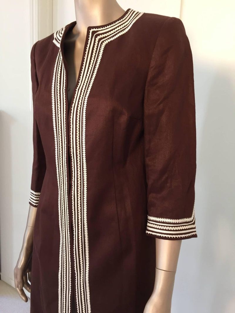 Escada Linen Chocolate Brown Caftan Dress Coat