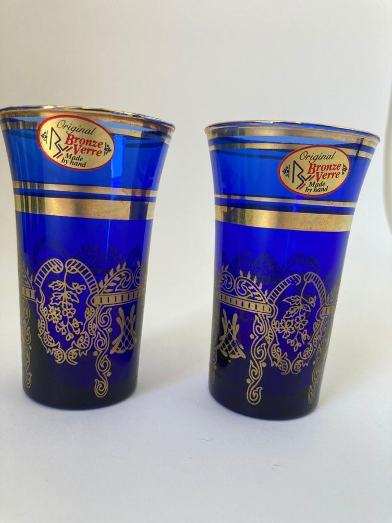Italian Moorish Royal Blue and Gold Crystal Drinking Glasses