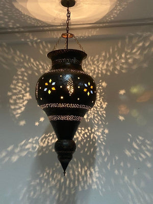 Vintage Moroccan Bronze Moorish Chandelier