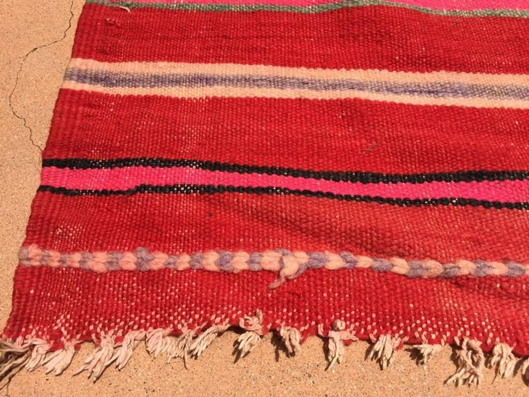 Vintage Moroccan Flat-Weave Rug with Stripes