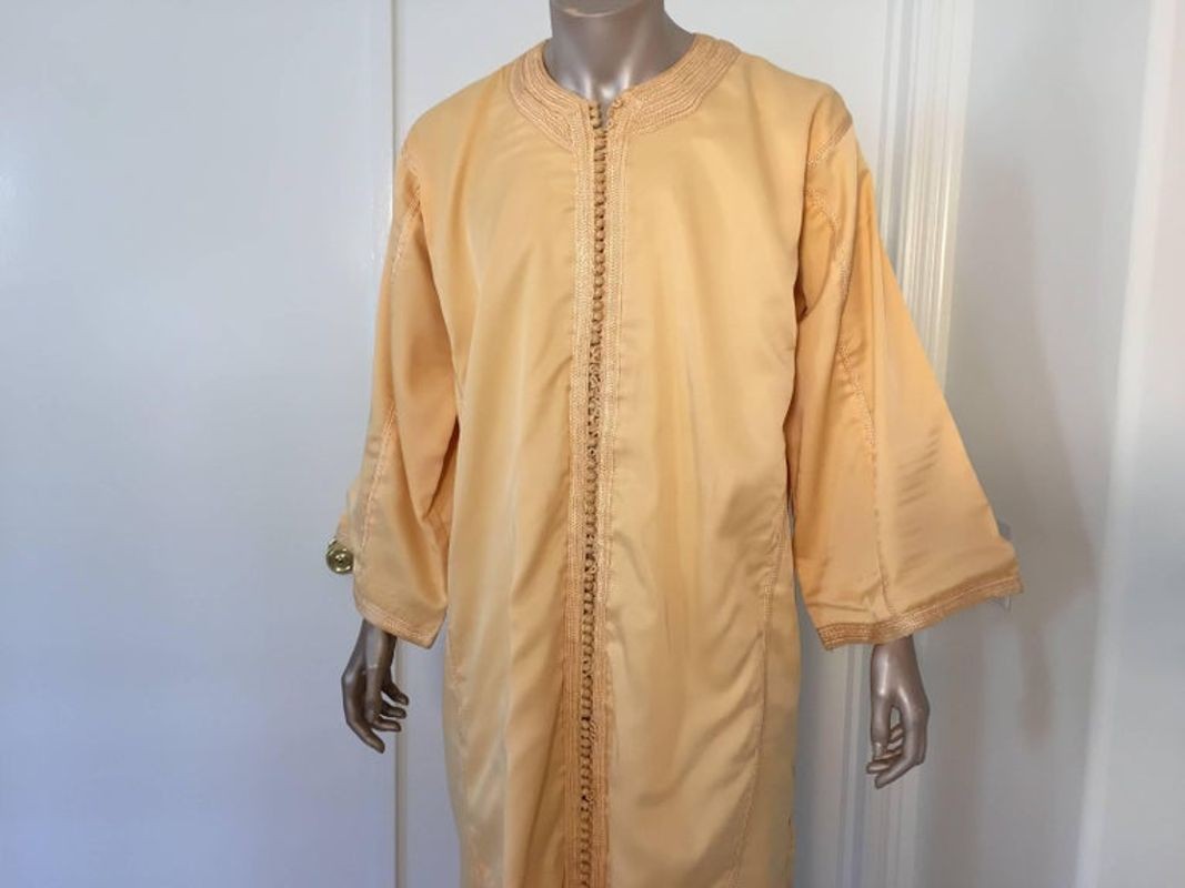 Moroccan Vintage Kaftan Gentleman Yellow Gold Caftan, circa 1970