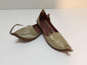 Moorish Arabian Mughal Leather Shoes with Gold Embroidered curled Toe