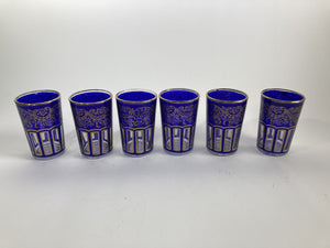 Moroccan Royal Blue Shot Glasses with Gold Moorish Design Set of 6 Barware