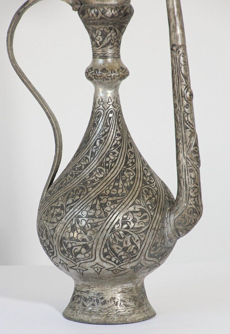 Middle Eastern Islamic Turkish Ottoman Tinned Copper Ewer