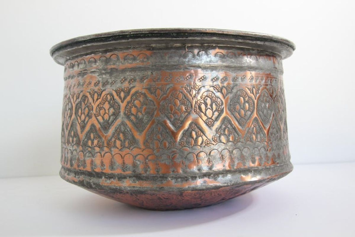 19th Century Indo Persian Mughal Tinned Copper Bowl