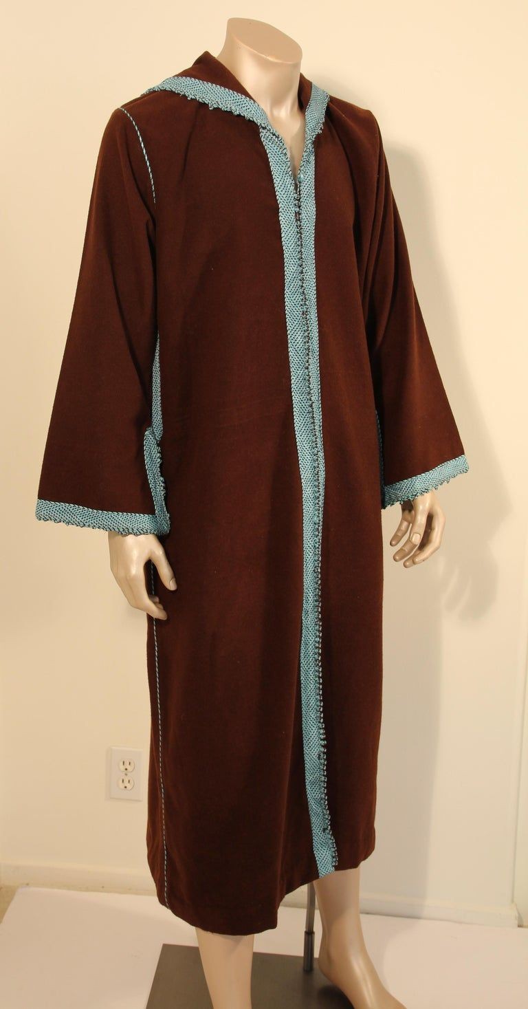 Cashmere Brown and Turquoise Caftan 1980s Robe