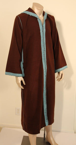 Cashmere Brown and Turquoise Caftan 1980s Robe