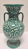Large Moroccan Glazed Ceramic Vase With Arabic Calligraphy Turquoise Writing Fez