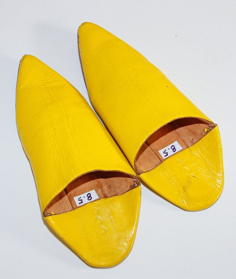 Moroccan Hand Tooled Yellow Leather Slippers Pointed Shoes