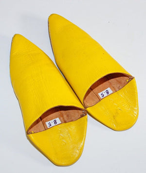 Moroccan Hand Tooled Yellow Leather Slippers Pointed Shoes
