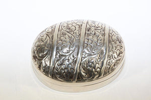 Asian Handcrafted Oval Betel Box in Metal Silvered