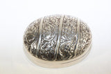 Asian Handcrafted Oval Betel Box in Metal Silvered