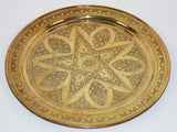 Antique Moroccan Brass Tray Star Etched Collectible Polished Platter 22.5 in. D.