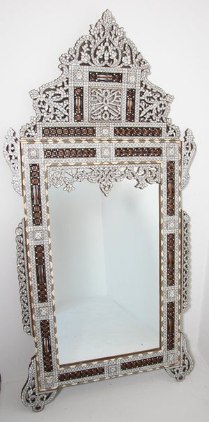 White Mother of Pearl Inlaid Antique Middle Eastern Damascene Syrian Mirror 66"