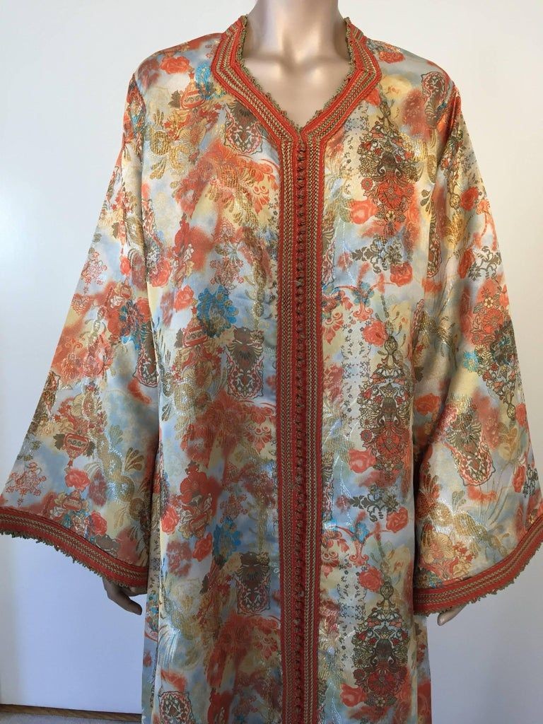 Moroccan Caftan Floral Brocade Multicolored Embroidered Kaftan 1970s