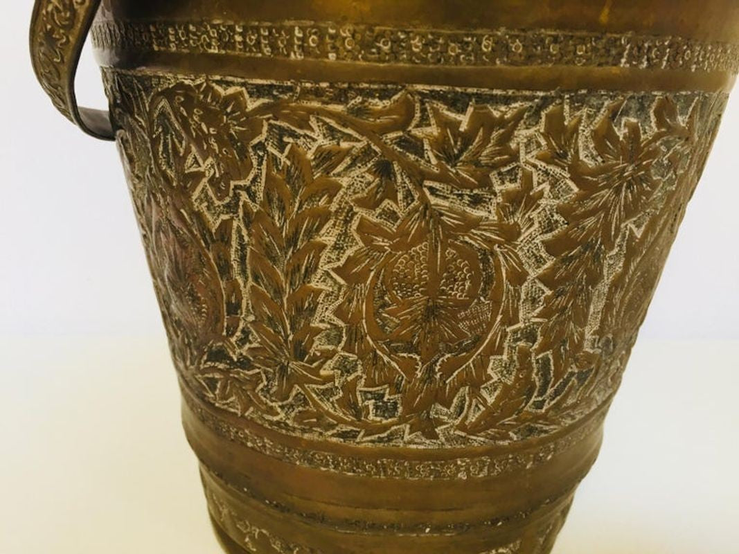 Handcrafted Copper Vessel Bucket with Floral Design, India