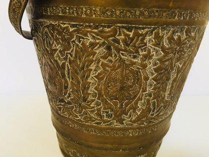Handcrafted Copper Vessel Bucket with Floral Design, India