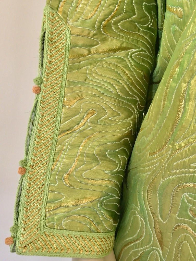 Moroccan Kaftan in Green and Gold Brocade Metallic Lame