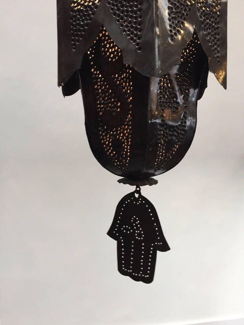 Moorish Handcrafted Metal Lanterns Pendants with Hand of Fatima, North Africa