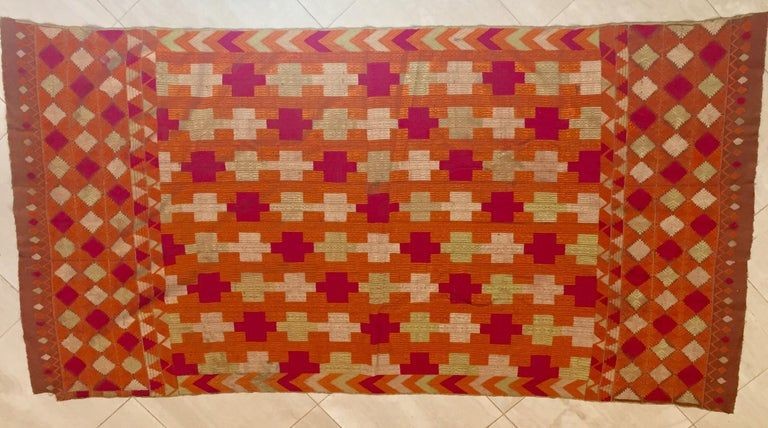 Phulkari Bawan Bagh Silk Embroidery Wedding Shawl, Punjab India
