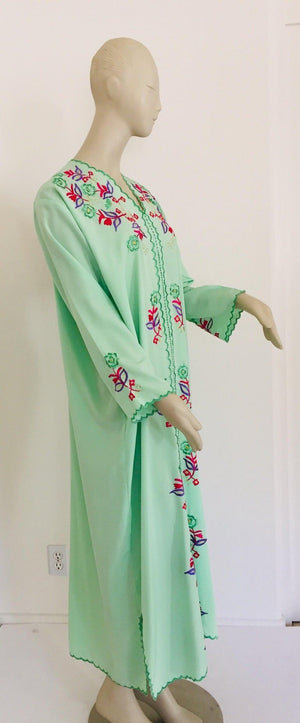 Moroccan Green with Floral Embroidered Caftan, Kaftan