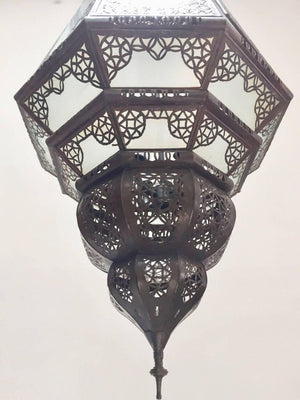 Moroccan Vintage Metal and Frosted Glass Light Fixture