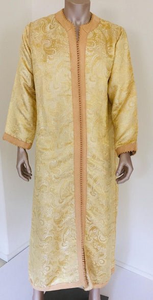 Moroccan Kaftan Gold and Silver Brocade 1970s Maxi Dress Caftan
