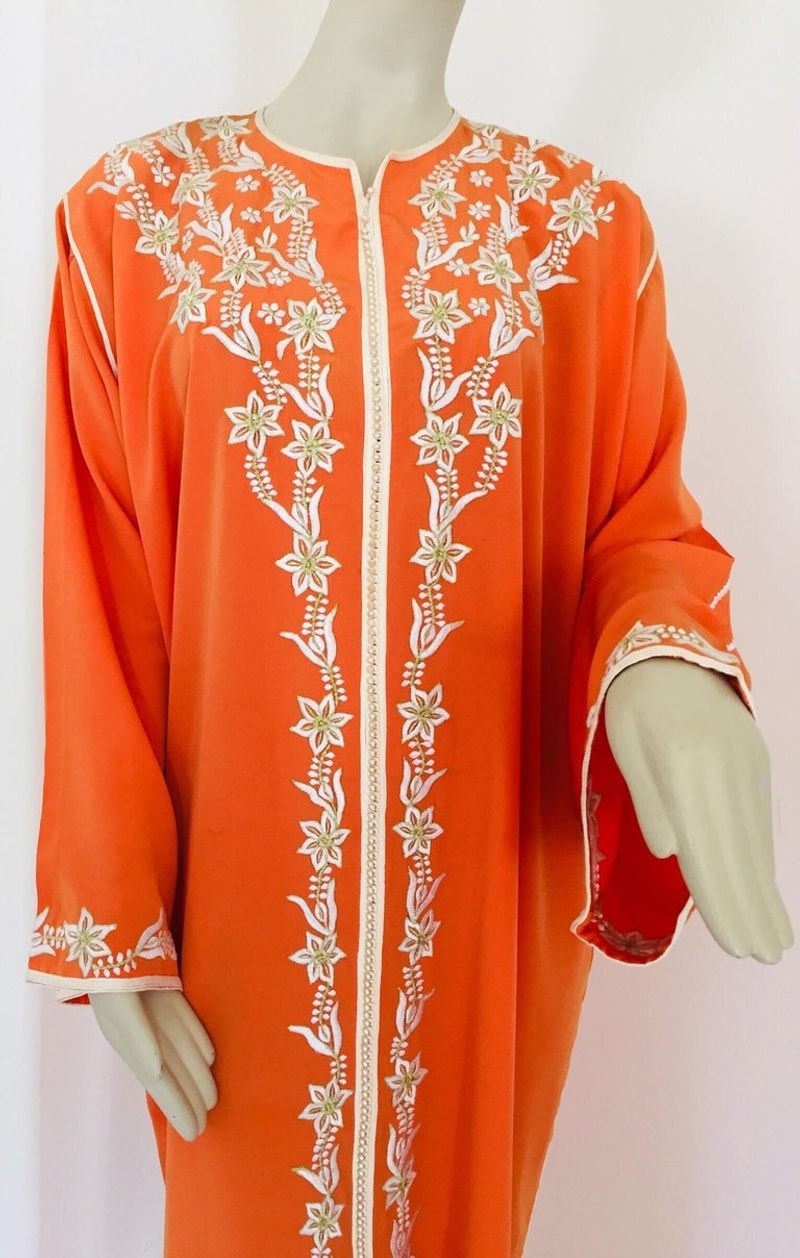 Moroccan Orange Kaftan Maxi Dress Caftan