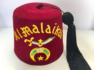 AL Malaikah Vintage Iconic Masonic Shriner Burgundy Wool Fez Hat in Original Box