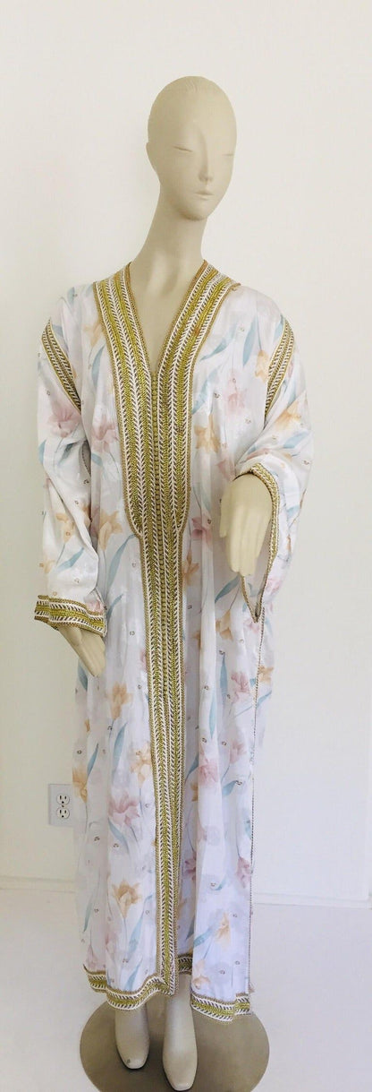 Vintage Moroccan White Kaftan Maxi Dress Caftan Size Large